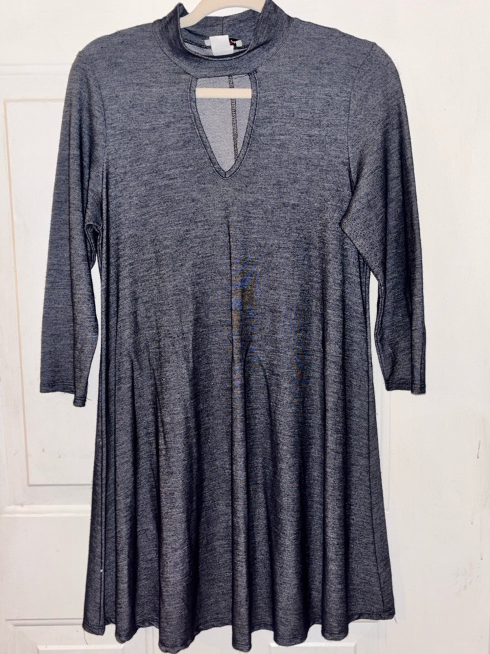 Long-Sleeve Charcoal Keyhole Swing Dress